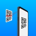 Scan QR code to Mobile Phone. Electronic , digital technology, barcode. Vector illustration. Royalty Free Stock Photo